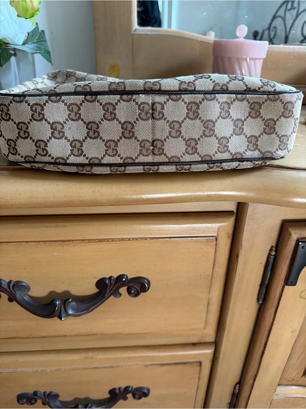 Authentic Gucci Hobo Brown GG Canvas Shoulder Bag with Green-Red Web Strap